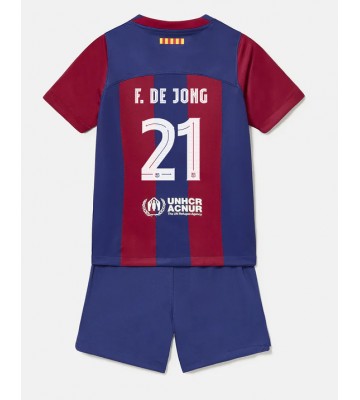 Barcelona Frenkie de Jong #21 Hjemmebanesæt Børn 2023-24 Kort ærmer (+ korte bukser)